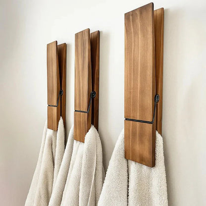 Modern Wall-Mounted Wooden Towel Clip Holder