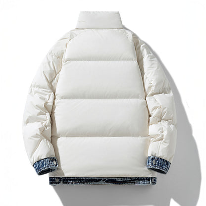 Noah Oversized Puffer Jacket | Quilted Denim Trim Hip-Length Puffer Jacket