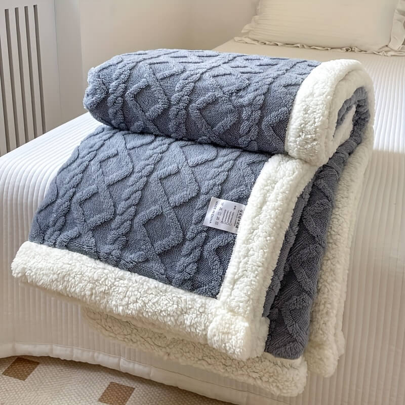 Contemporary Sherpa Throw Blanket with Diamond Texture