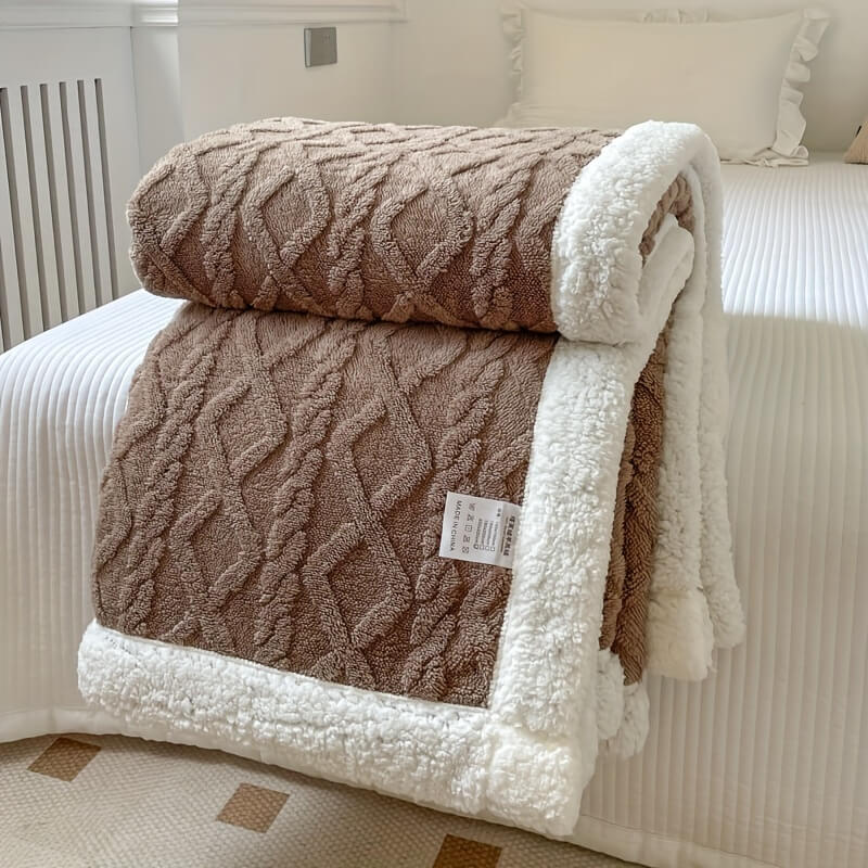Contemporary Sherpa Throw Blanket with Diamond Texture