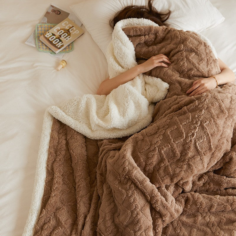 Contemporary Sherpa Throw Blanket with Diamond Texture
