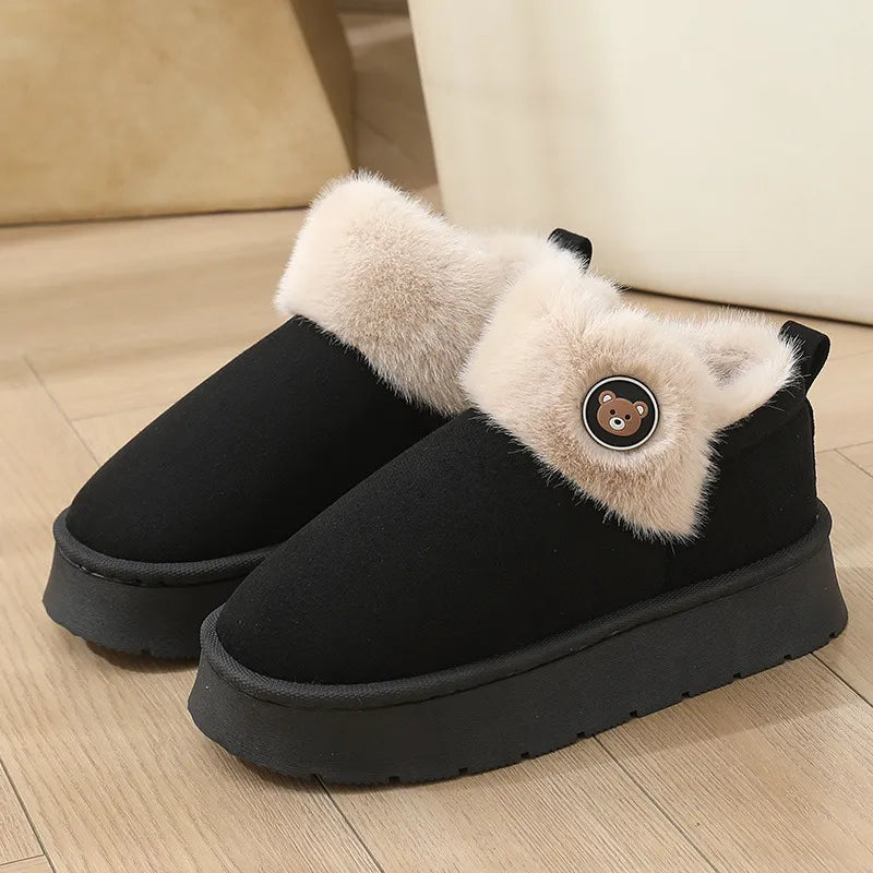 Ivy Slipper Boots | Fur Trim Button Detail Slipper Boots