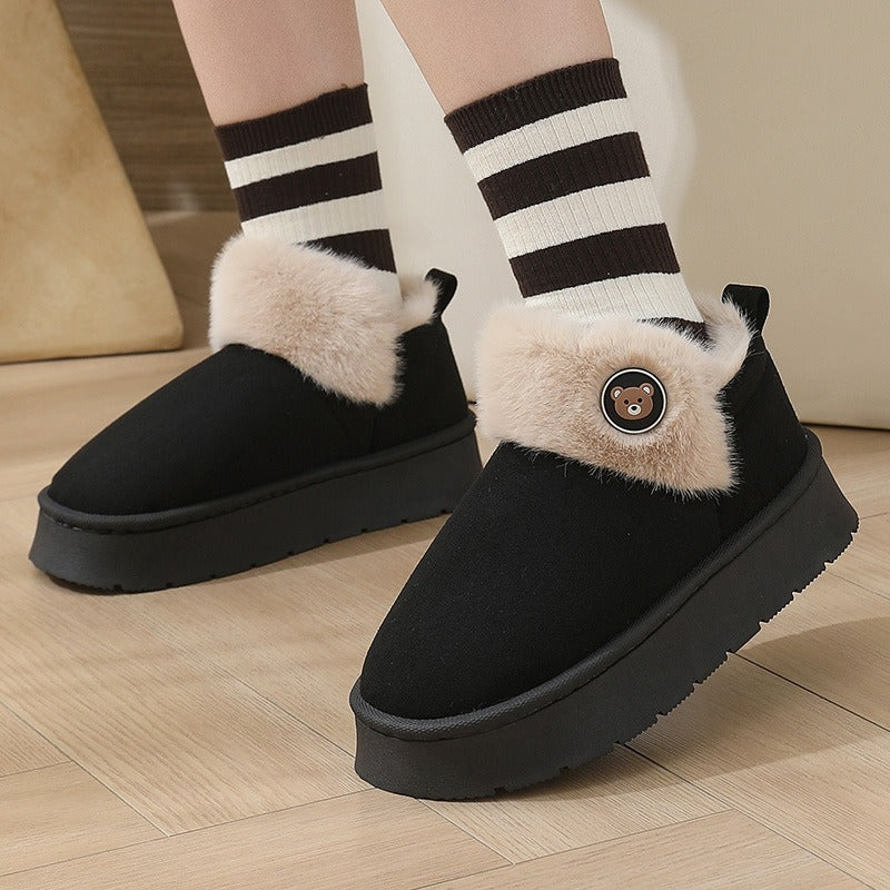 Ivy Slipper Boots | Fur Trim Button Detail Slipper Boots