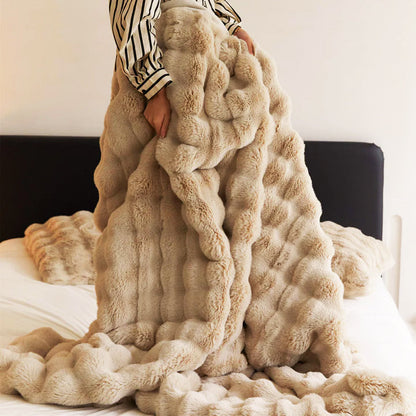 Contemporary Faux Fur Throw Blanket With Plush Texture