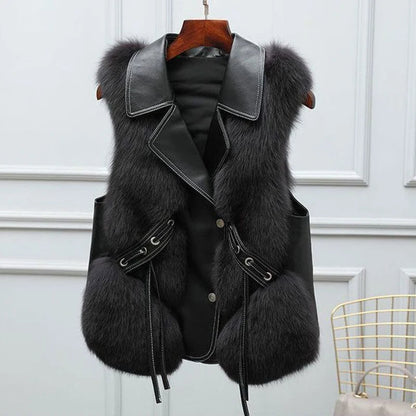 Isla Regular Fit Gilet | Collared Fur Trim Tie-Side Gilet