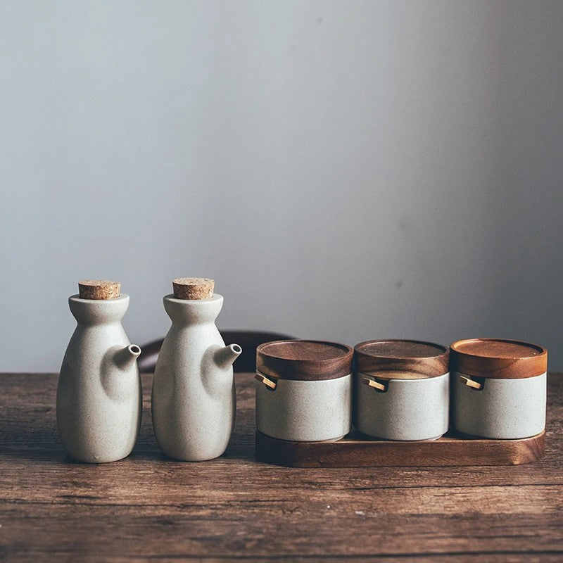 Speckled Ceramic Jar Set With Cork Stoppers