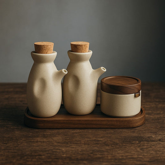 Speckled Ceramic Jar Set With Cork Stoppers