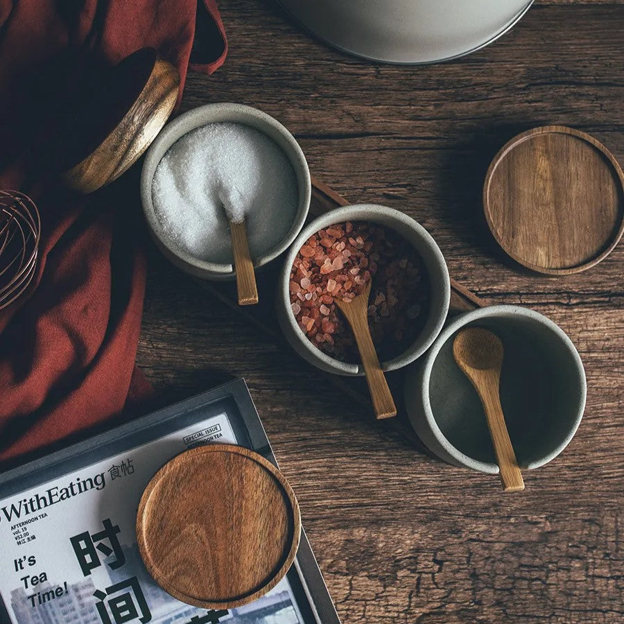 Speckled Ceramic Jar Set With Cork Stoppers