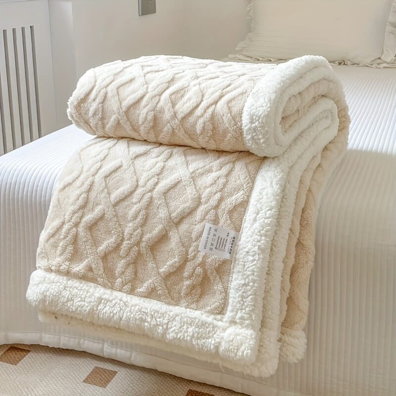 Contemporary Sherpa Throw Blanket with Diamond Texture