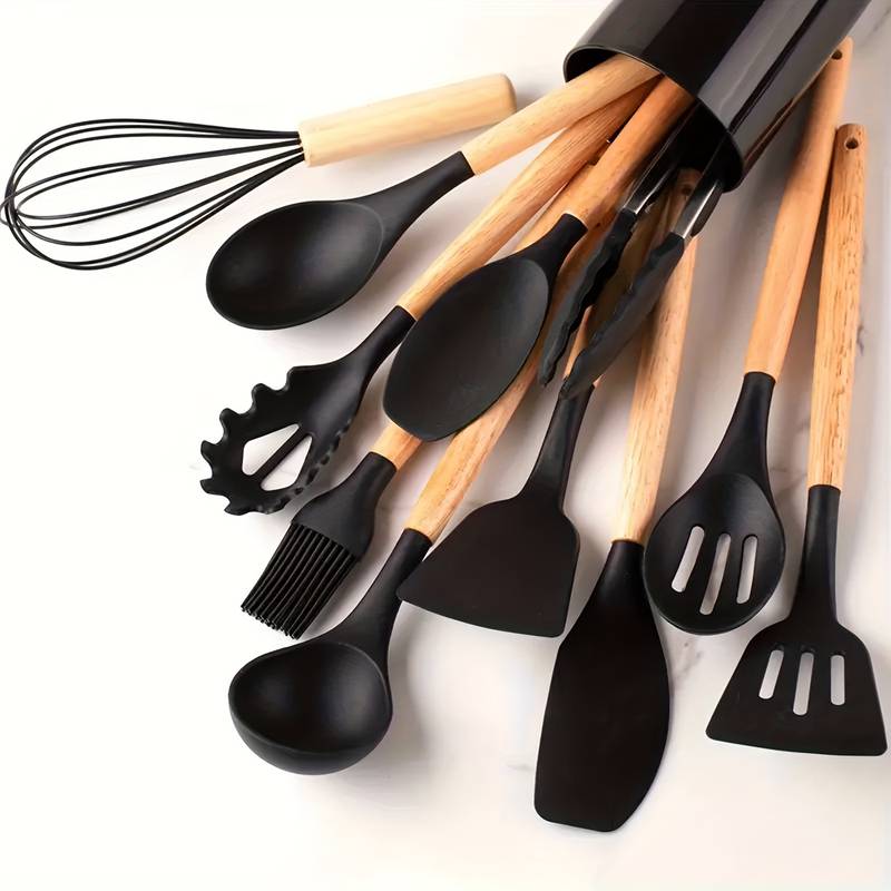 Silicone and Wood Utensil 12 Piece Set