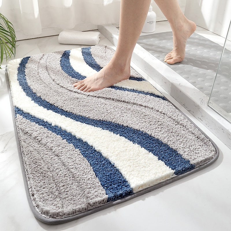 Contemporary Plush Wave Bath Mat with Non-Slip Backing