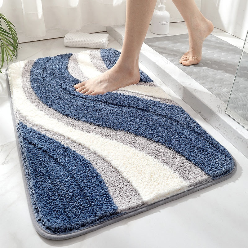 Contemporary Plush Wave Bath Mat with Non-Slip Backing