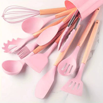 Silicone and Wood Utensil 12 Piece Set