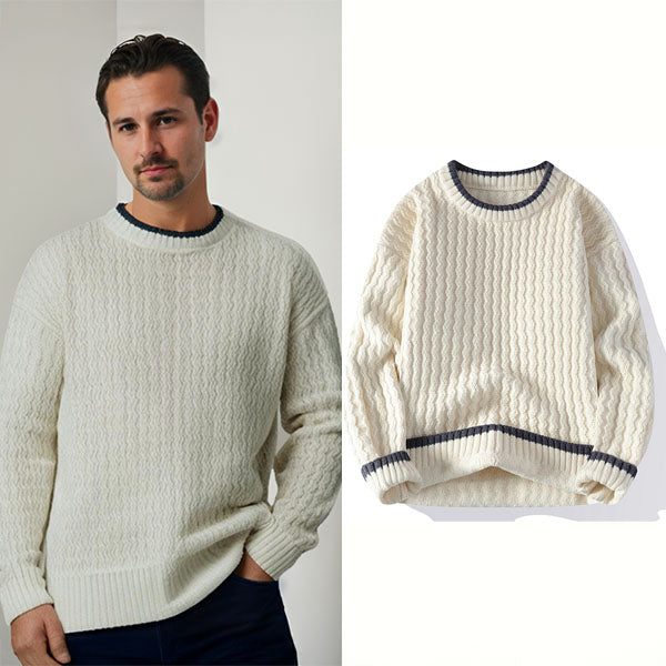 Oliver Relaxed Fit Pullover Sweater | Textured Striped Trim Sweater