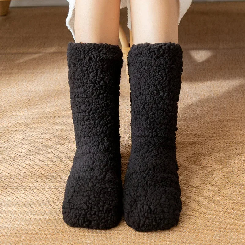 Isabella Plush Relaxed Fit Slipper Socks | Solid Mid-Calf Slipper Socks