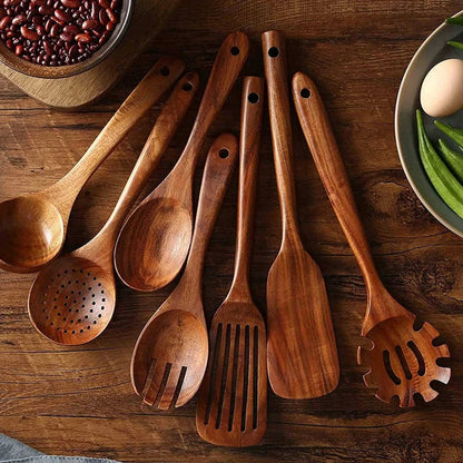 Teak Utensil Set With Smooth Finish and Sturdy Design