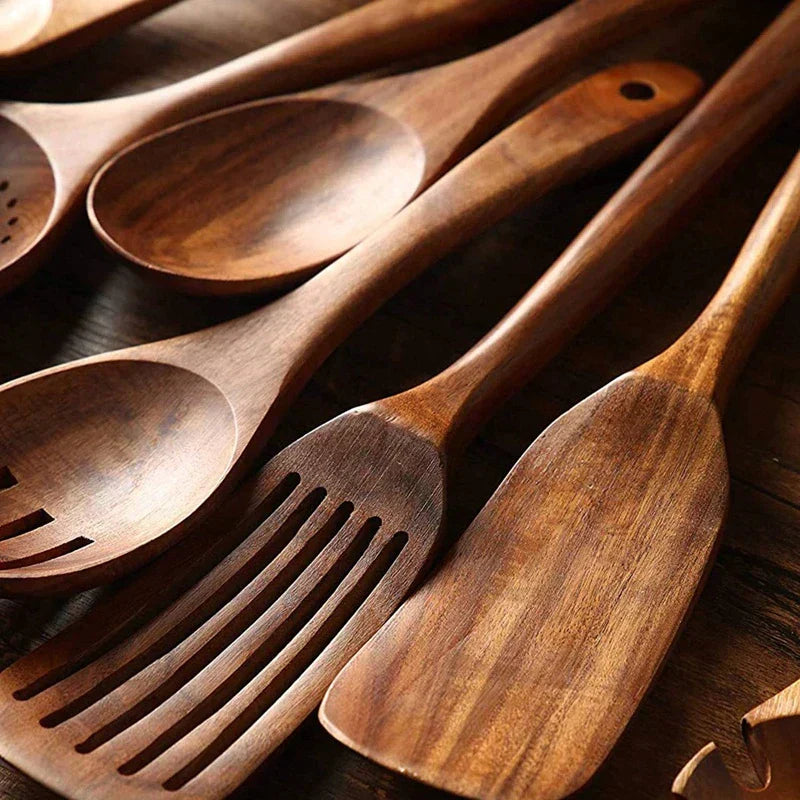 Teak Utensil Set With Smooth Finish and Sturdy Design