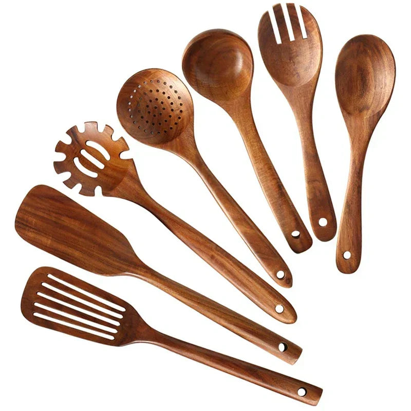 Teak Utensil Set With Smooth Finish and Sturdy Design