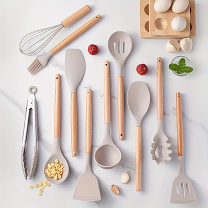 Silicone and Wood Utensil 12 Piece Set