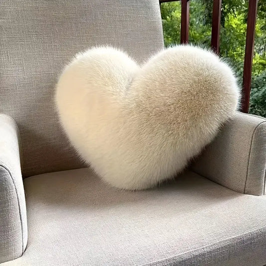 Contemporary Faux Fur Heart Throw Pillow
