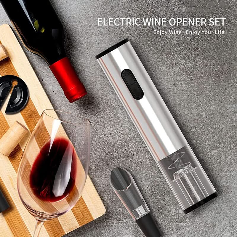 Electric Wine Opener Set With Stainless Steel Finish and Charging Base