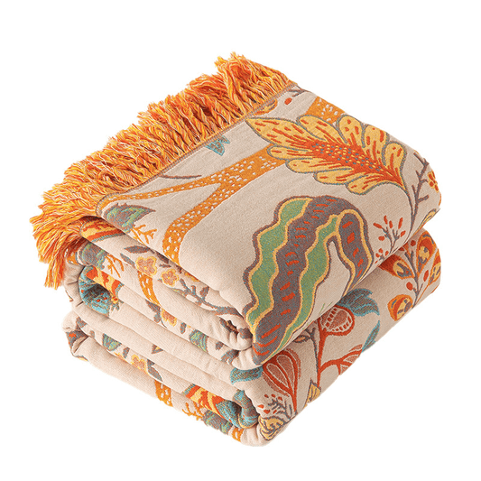 Bohemian Floral Cotton Throw Blanket