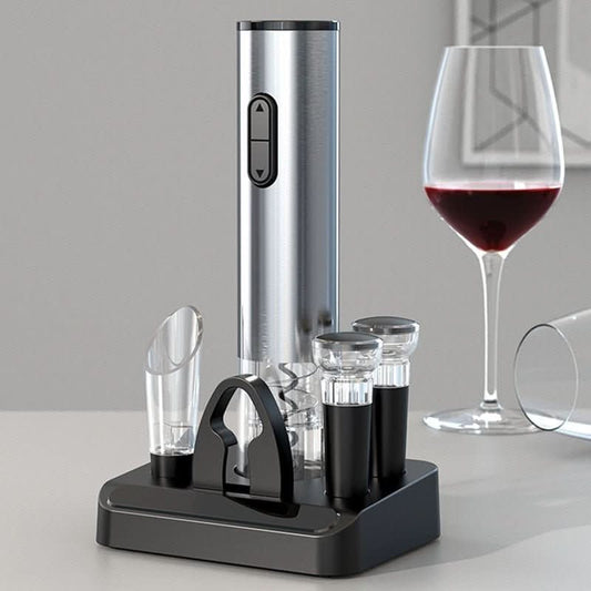 Electric Wine Opener Set With Stainless Steel Finish and Charging Base