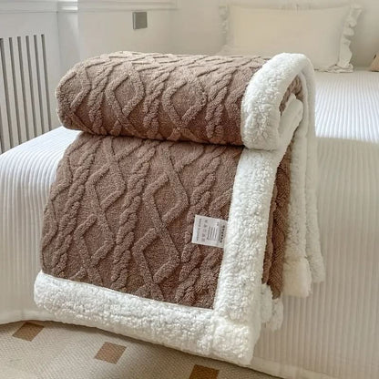 Cozy Faux Fur Throw Blanket With Cable Knit Design