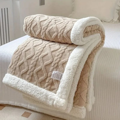 Cozy Faux Fur Throw Blanket With Cable Knit Design