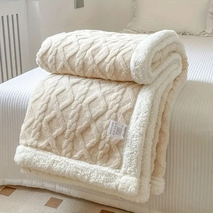Cozy Faux Fur Throw Blanket With Cable Knit Design