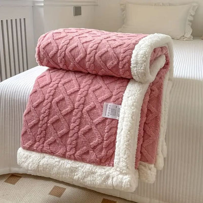 Cozy Faux Fur Throw Blanket With Cable Knit Design