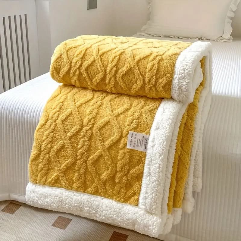 Cozy Faux Fur Throw Blanket With Cable Knit Design
