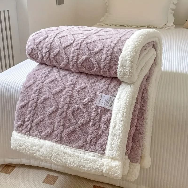Cozy Faux Fur Throw Blanket With Cable Knit Design