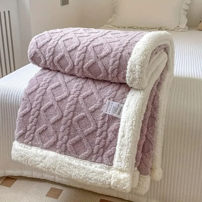 Cozy Faux Fur Throw Blanket With Cable Knit Design
