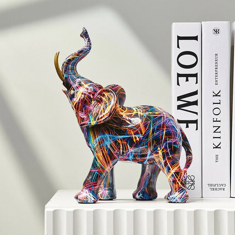Contemporary Resin Elephant Figurine With Gold Accents
