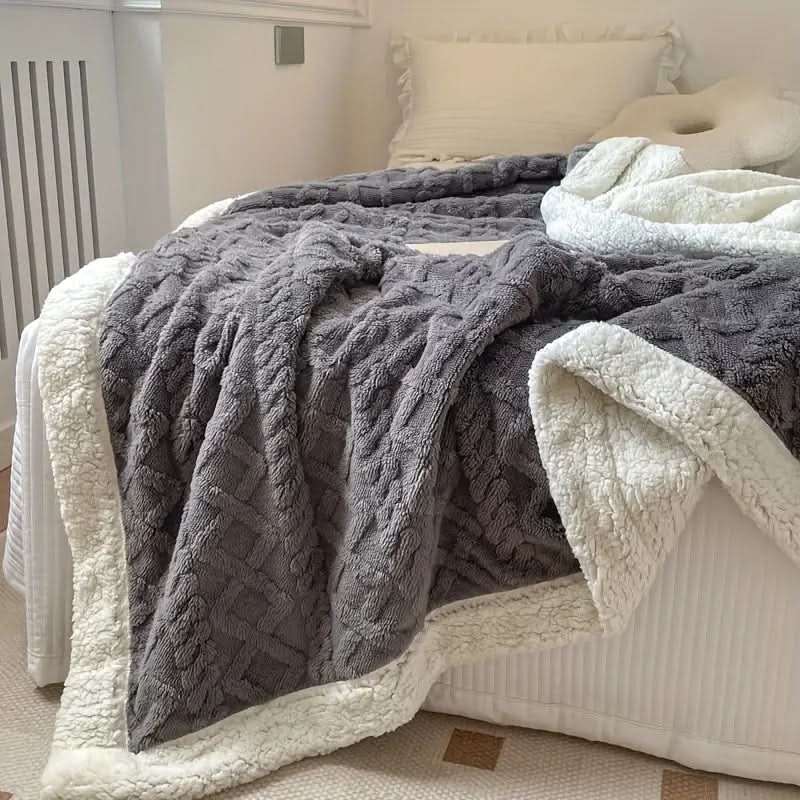 Cozy Faux Fur Throw Blanket With Cable Knit Design