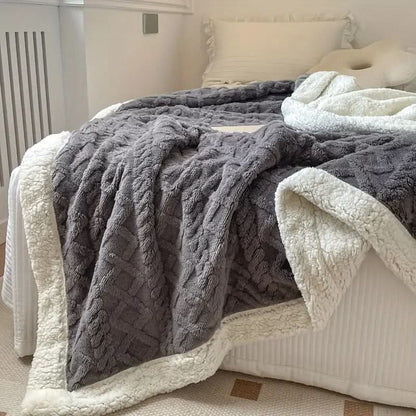 Cozy Faux Fur Throw Blanket With Cable Knit Design