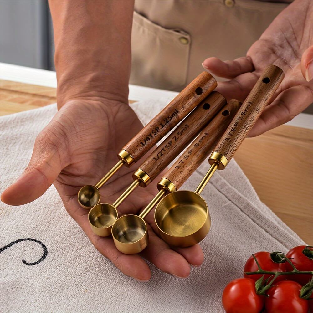 Rustic Wood and Brass Measuring Spoon Set