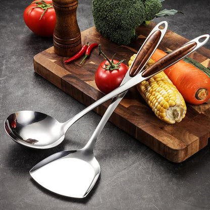 Contemporary Stainless Steel And Wood Utensil Set