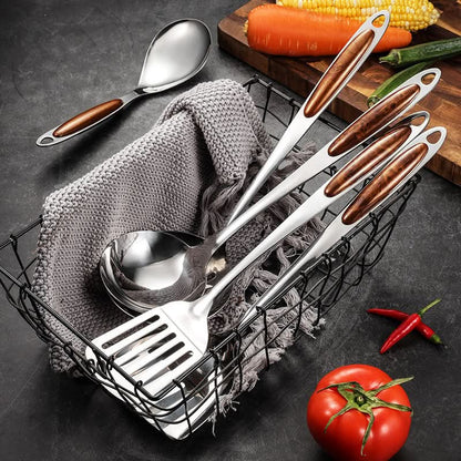 Contemporary Stainless Steel And Wood Utensil Set