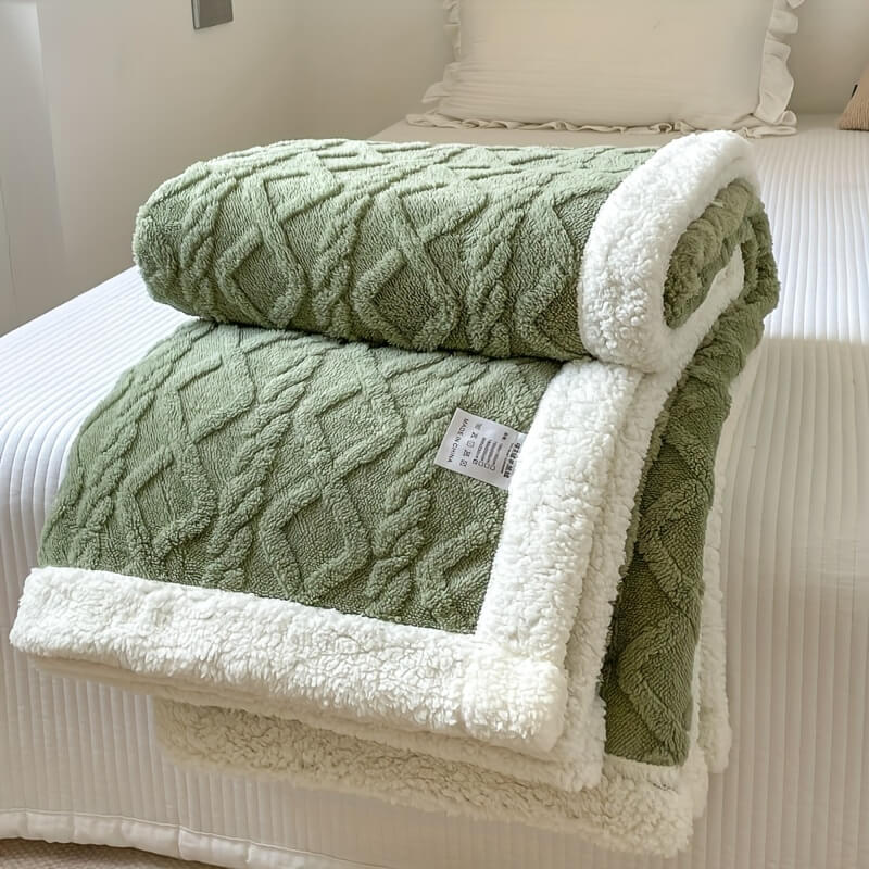 Contemporary Sherpa Throw Blanket with Diamond Texture
