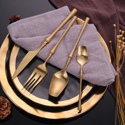Modern Gold Stainless Steel Flatware Set
