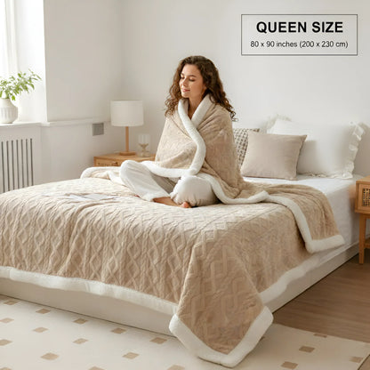 Contemporary Sherpa Throw Blanket with Diamond Texture