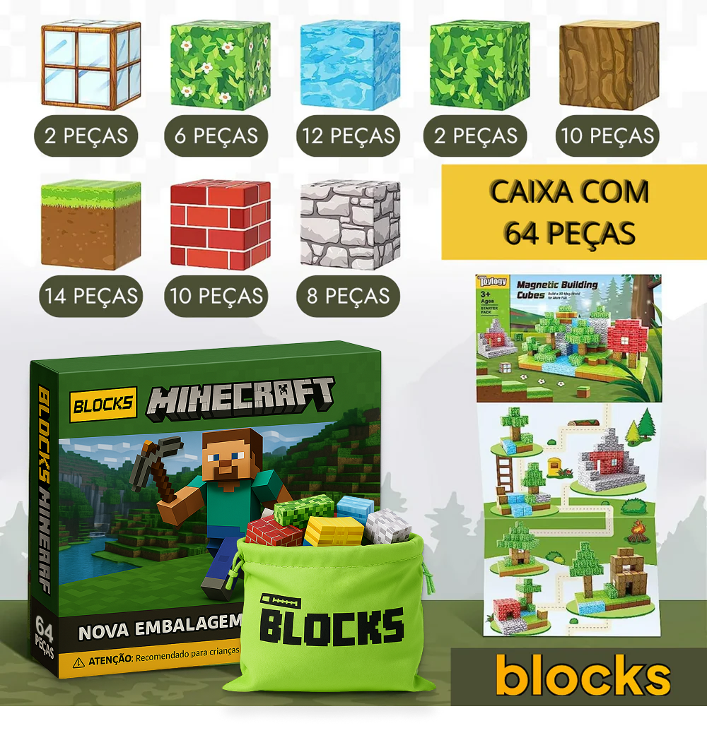 Magnetic Building Blocks - 48/64/75 pieces [+5 FREE dolls]