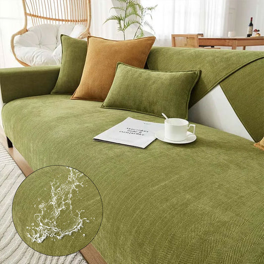 Contemporary Chenille Couch Cover With Herringbone Pattern